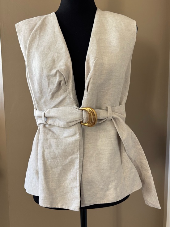 Donna Karan Tops - Donna Karan Cream Sleeveless Wrap Top with Gold Buckle